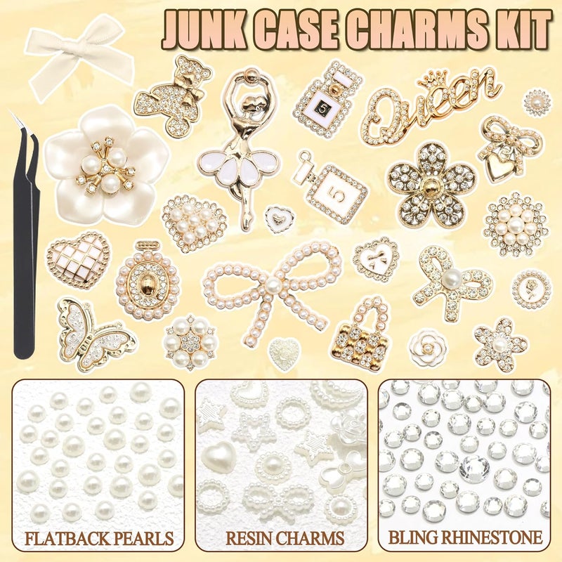 BELICEY Junk Case Charms Elegant Flower Butterfly Charm for Phone Case 3D Bow Heart Bear Junk Phone Case Kit Flatback Pearls Rhinestone for Customizing DIY Craft Accessories - Image 2